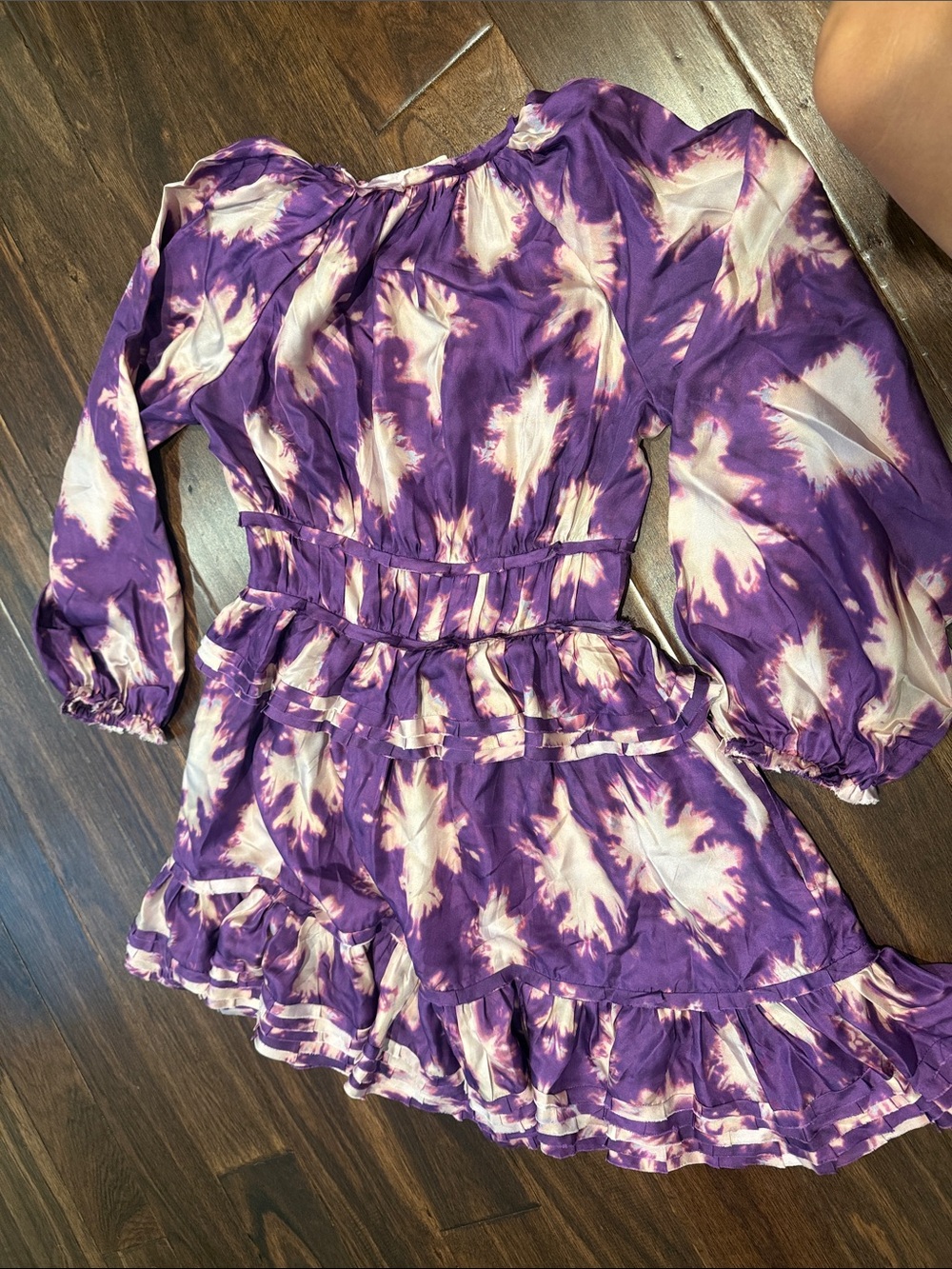 Ulla Johnson Purple and Cream Tie-Dye Ruffle Dress - Picture 5 of 6